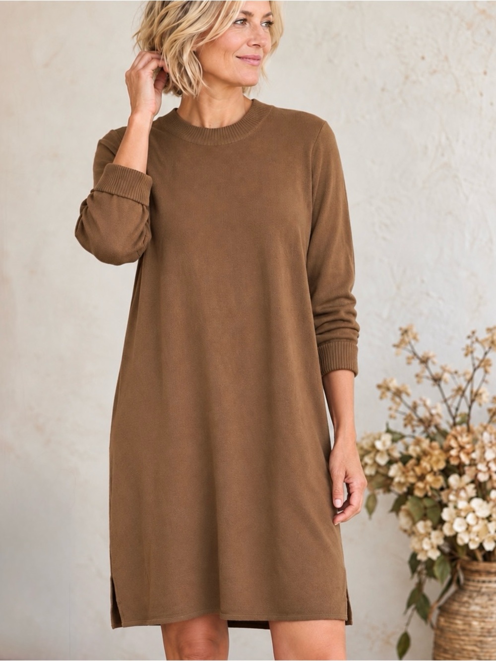Abercrombie & Fitch Women’s Camel Brown Mock Turtleneck Sweater Mini Dress Tunic